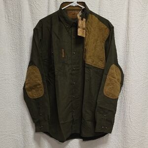 Men's Olive Green Tan Jacket Shirt Hunting Long Sleeve Button Down Winter Warm